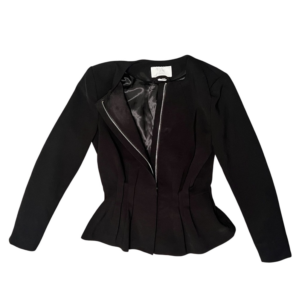 H&M Cinched Peplum Zip Black Blazer Size 4 - Picture 2 of 5